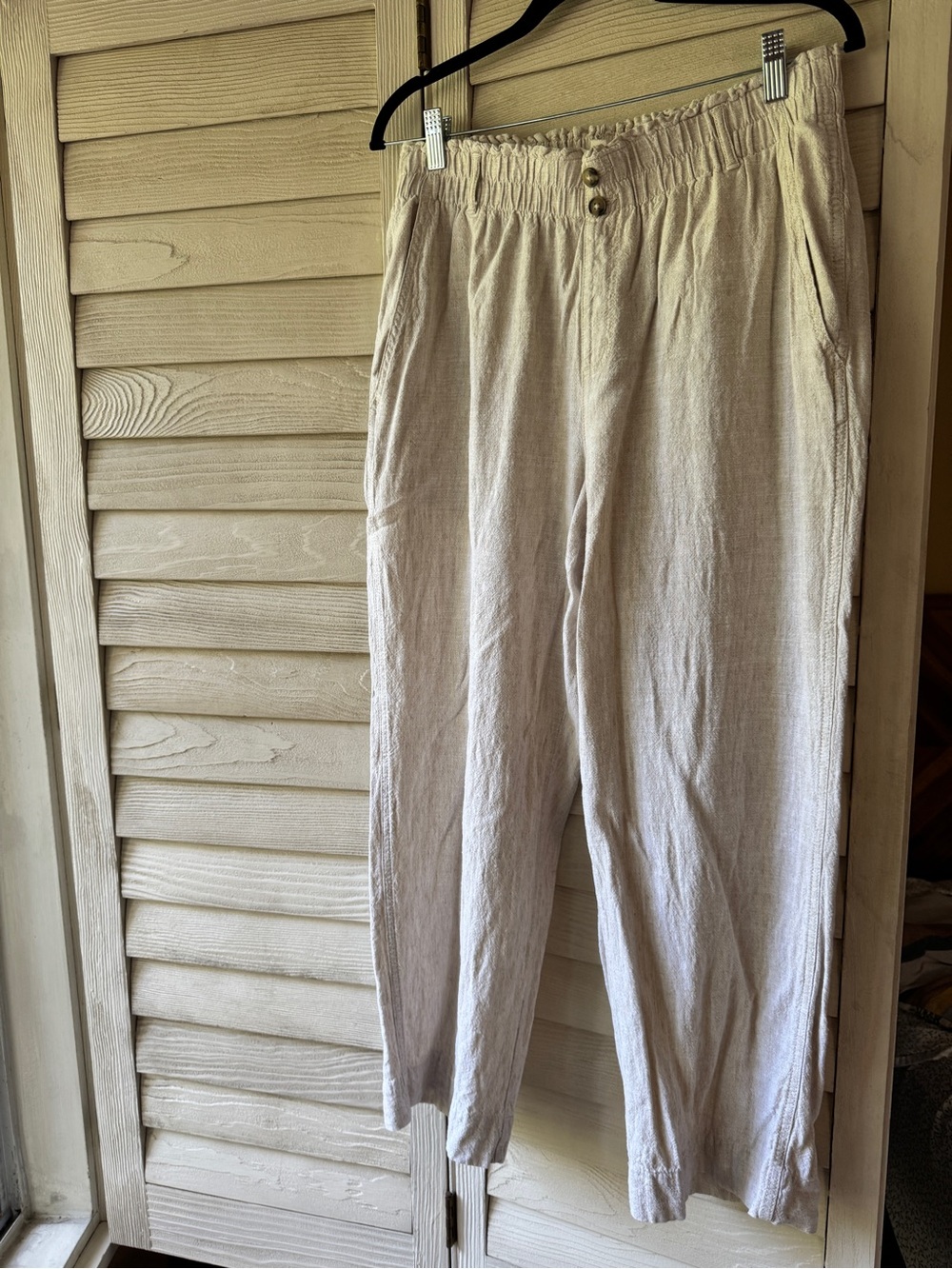 Briggs New York Beige Cropped Linen-Blend Drawstring Pants